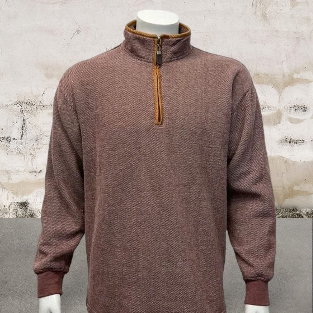 ORVIS Rust Color Knit 1/4 Zip Leather Trim & Elbow Patches Pullover Jacket MD